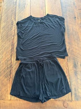 LOFT Black Casual Lounge Set - Tee & Drawstring Shorts